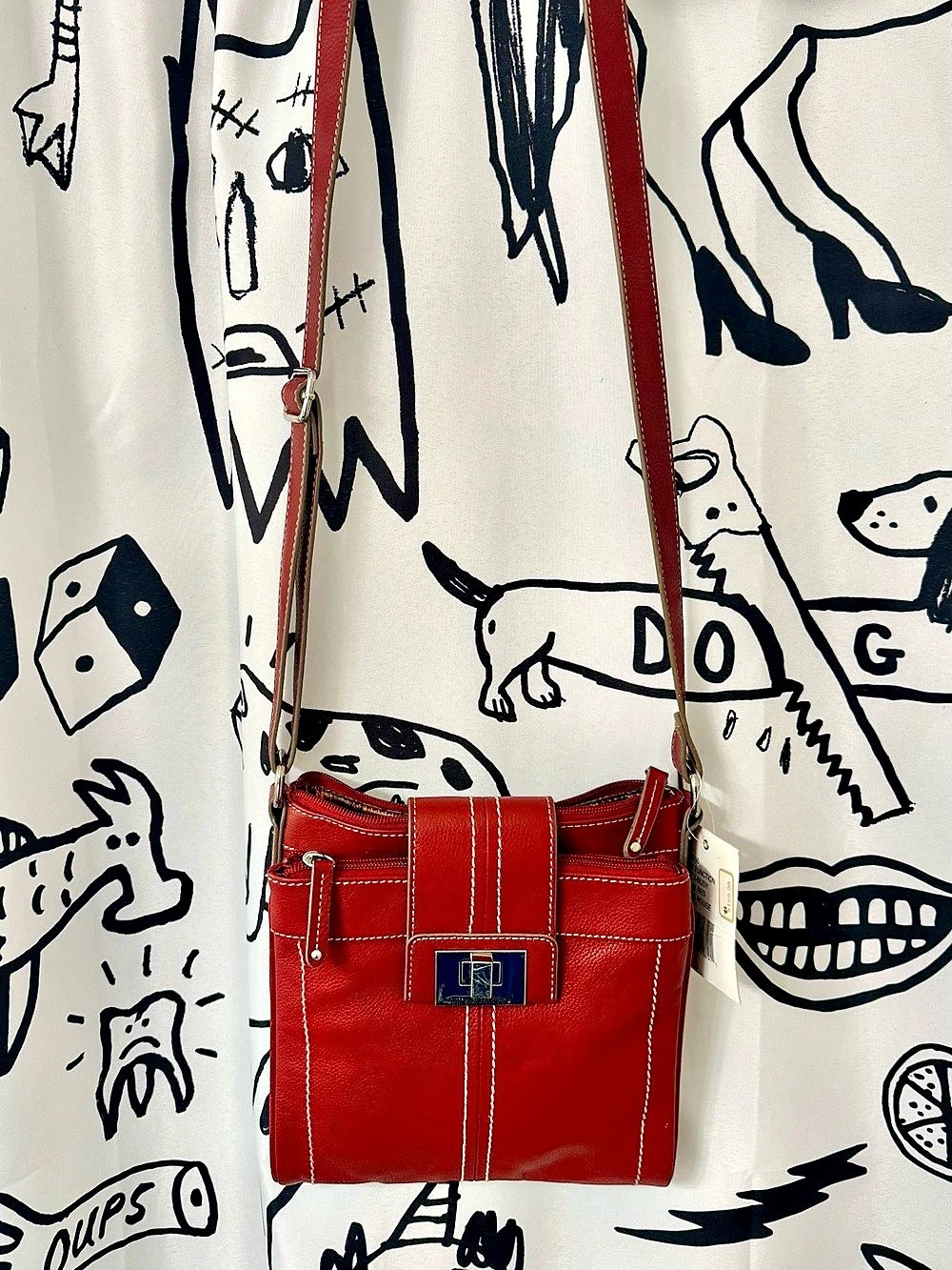 Tignanello Fab Function N/S Crossbody Leather Red NWT